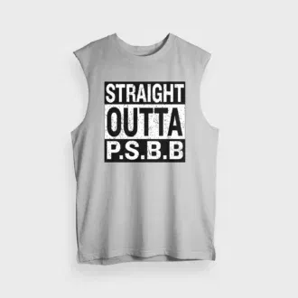 Straight outta psbb men/unisex tank top in grey melange color