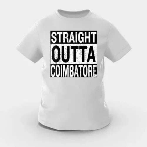 Straight outta coimbatore girls round neck t-shirt in grey melange color