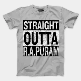 Straight outta r. A puram men/unisex t-shirt in grey melange color