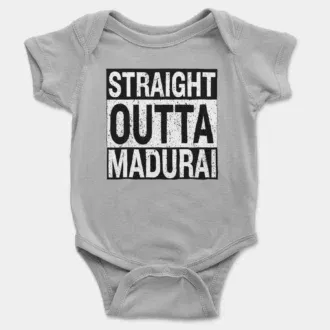 Straight outta madurai onesie/romper in grey melange color