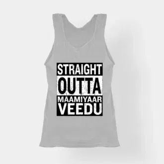 Straight outta maamiyaar veedu women's tank top in grey melange color