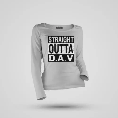 Straight outta dav women's long sleeve t-shirt in grey melange color