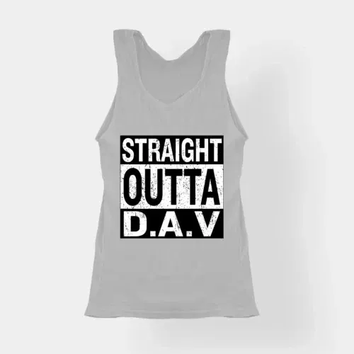 Straight outta dav women's tank top in grey melange color