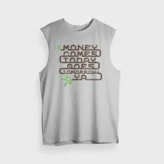 Money comes today goes tomorrow ya men/unisex tank top in grey melange color