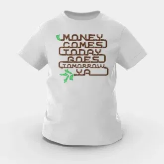 Money comes today goes tomorrow ya girls round neck t-shirt in grey melange color