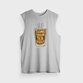 Thambi innum tea varala men/unisex tank top in grey melange color