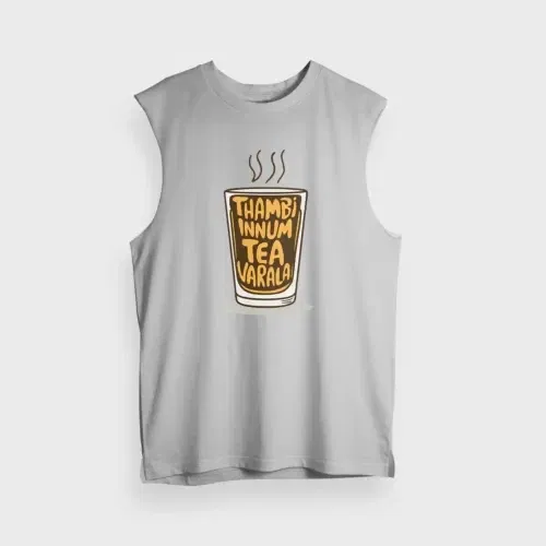 Thambi innum tea varala men/unisex tank top in grey melange color