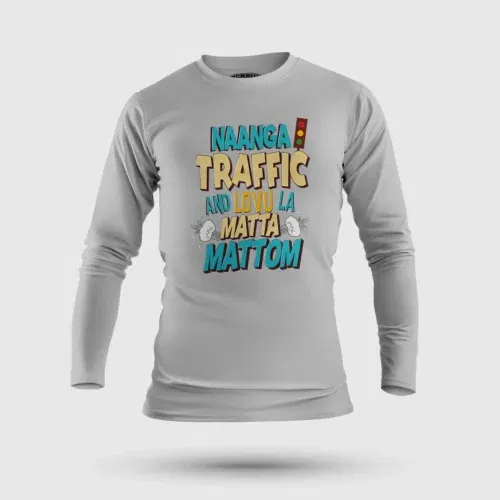 Naanga traffic and lovu la matta mattom men/unisex long sleeve t-shirt in grey melange color