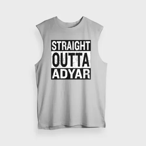 Straight outta adyar men/unisex tank top in grey melange color