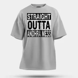 Straight outta andhra mess men/unisex oversized t-shirt in grey melange color