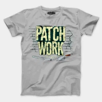 Patch work men/unisex t-shirt in grey melange color