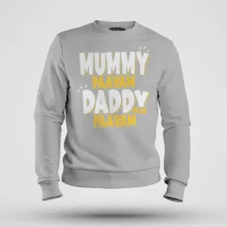 Mummy paavam, daddy also paavam men/unisex sweatshirt in grey melange color