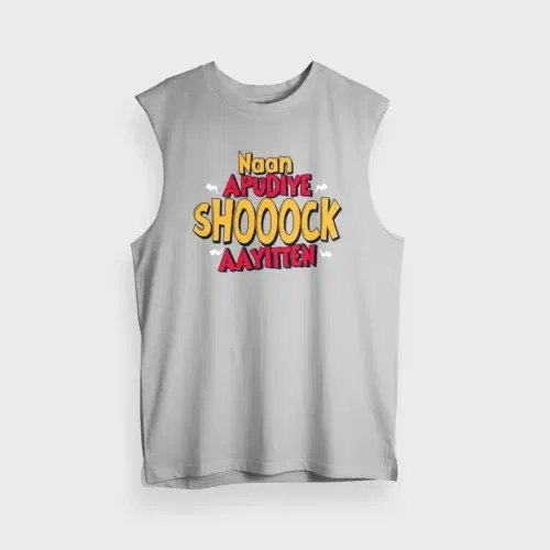 Naan apudiye shoooock aayitten men/unisex tank top in grey melange color