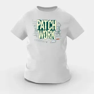 Patch work girls round neck t-shirt in grey melange color