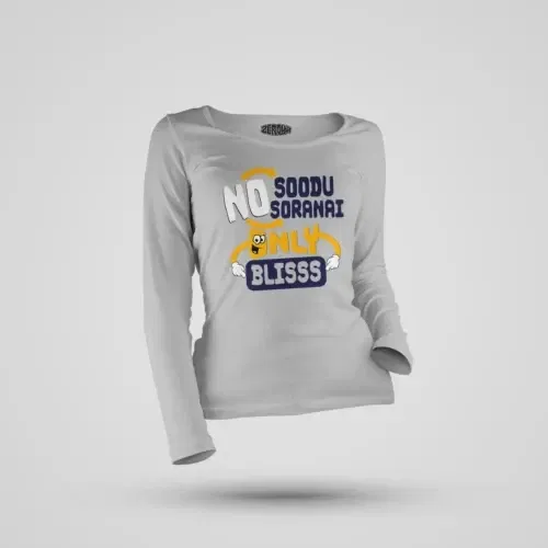 No soodu no soranai only blissssssss women's long sleeve t-shirt in grey melange color