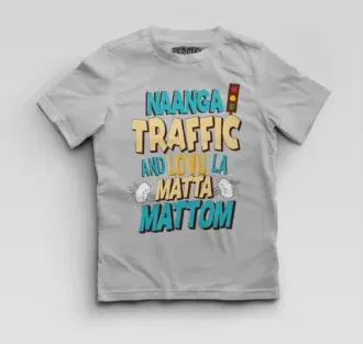 Naanga traffic and lovu la matta mattom boys round neck t-shirt in grey melange color