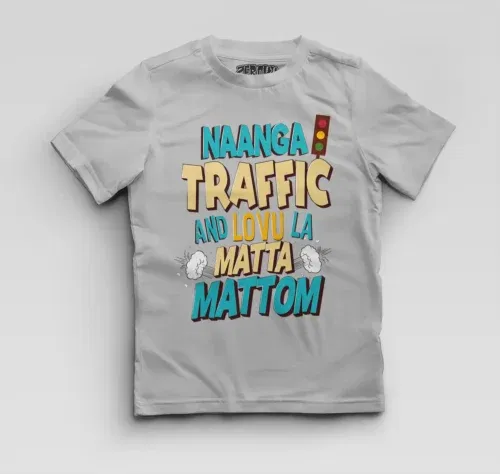 Naanga traffic and lovu la matta mattom boys round neck t-shirt in grey melange color