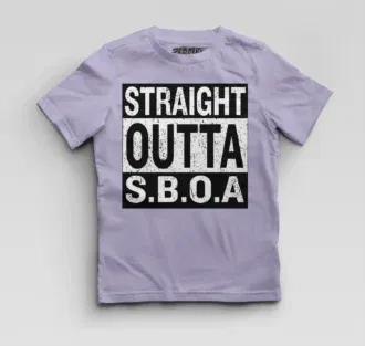 Straight outta sboa boys round neck t-shirt in lavender color