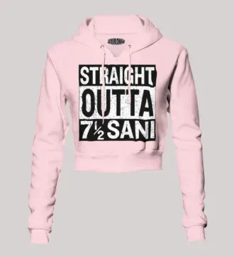 Straight outta sani - english women's crop hoodies in light baby pink color