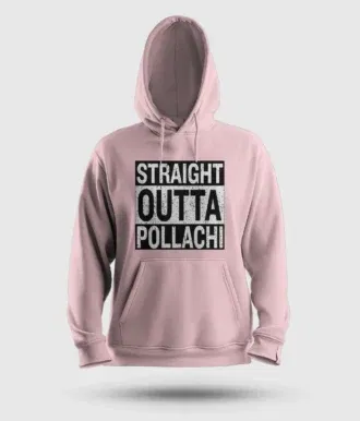 Straight outta pollachi men/unisex hoodie in light baby pink color