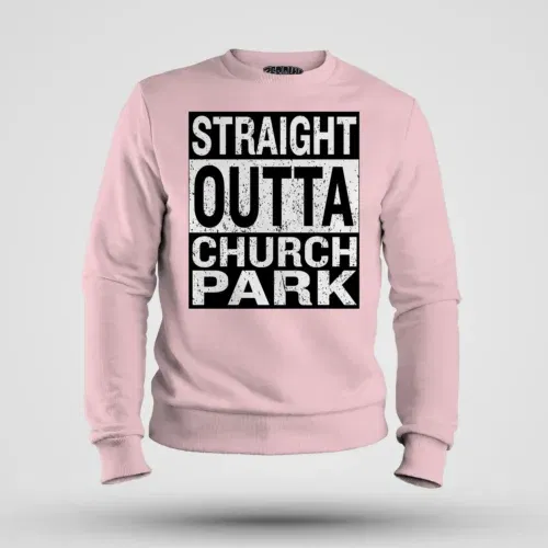 Straight outta church park men/unisex sweatshirt in light baby pink color