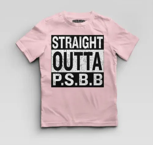 Straight outta psbb boys round neck t-shirt in light baby pink color