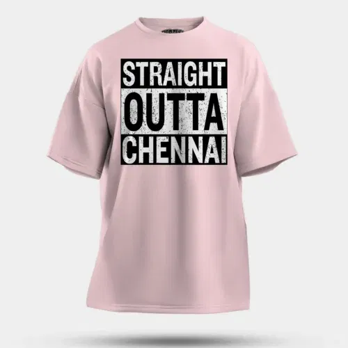 Straight outta chennai men/unisex oversized t-shirt in light baby pink color