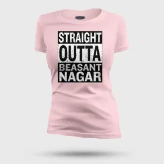 Straight outta beasant nagar women's t-shirt in light baby pink color