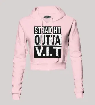 Straight outta vit women's crop hoodies in light baby pink color