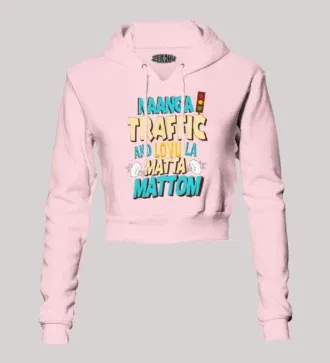 Naanga traffic and lovu la matta mattom women's crop hoodies in light baby pink color