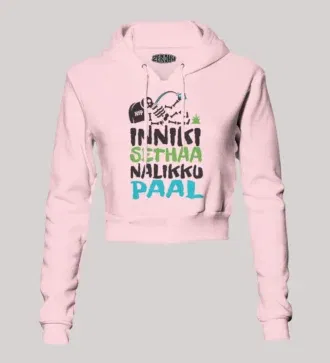 Inniki setha nalaiku paal women's crop hoodies in light baby pink color