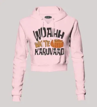 Woahh!! Watte karuvaad women's crop hoodies in light baby pink color