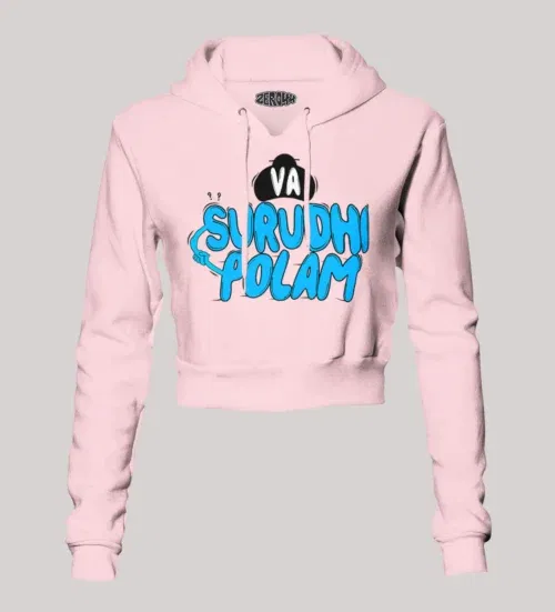 Va surudhi polam women's crop hoodies in light baby pink color