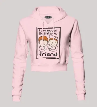 Iam yuvar best friend women's crop hoodies in light baby pink color