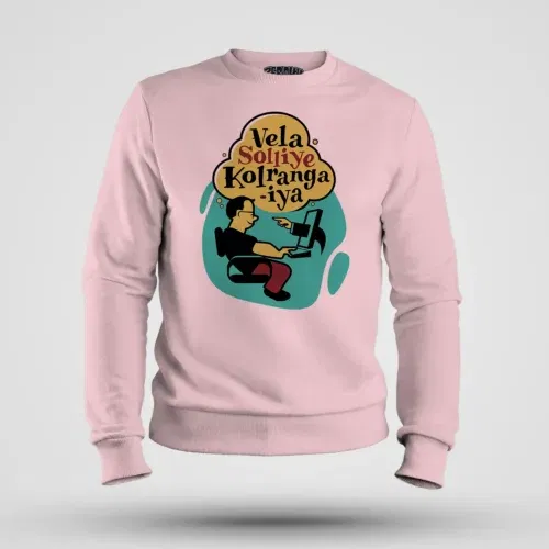 Vela soliye kolrangaiya men/unisex sweatshirt in light baby pink color