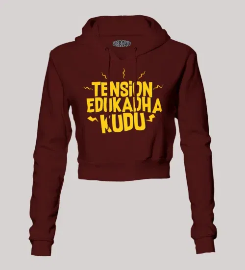 Tension edukadha kudu women's crop hoodies in maroon color