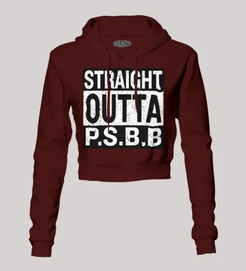 Straight outta psbb women's crop hoodies in maroon color