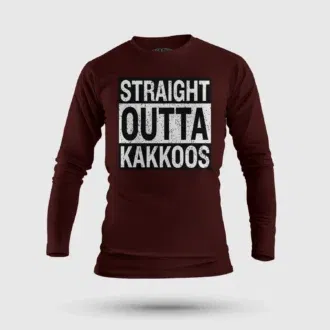 Straight outta kakkoos men/unisex long sleeve t-shirt in maroon color