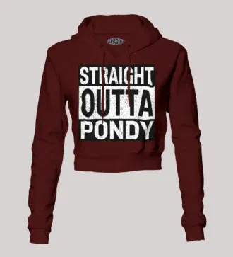 Straight outta pondy women's crop hoodies in maroon color