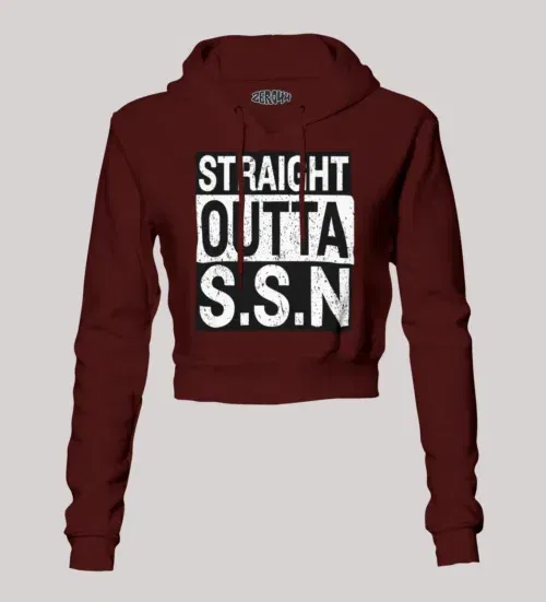 Straight outta ssn university women's crop hoodies in maroon color