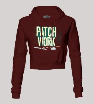 Patch work women's crop hoodies in maroon color