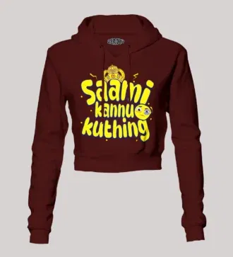 Saami kannu kuthing women's crop hoodies in maroon color