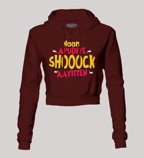 Naan apudiye shoooock aayitten women's crop hoodies in maroon color