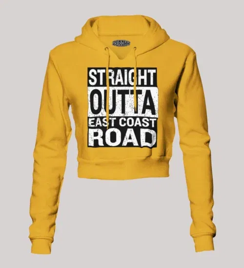 Straight outta ecr women's crop hoodies in mustard yellow color