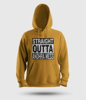 Straight outta andhra mess men/unisex hoodie in mustard yellow color