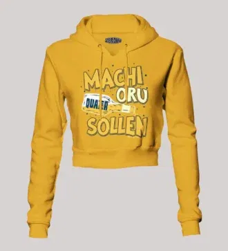 Machi oru quater sollen women's crop hoodies in mustard yellow color