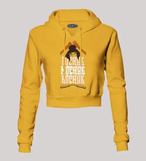 Lochak mochak kochak women's crop hoodies in mustard yellow color