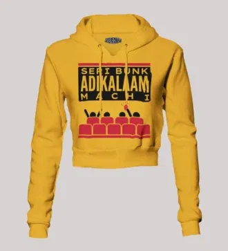 Seri bunk adikalaam machi women's crop hoodies in mustard yellow color