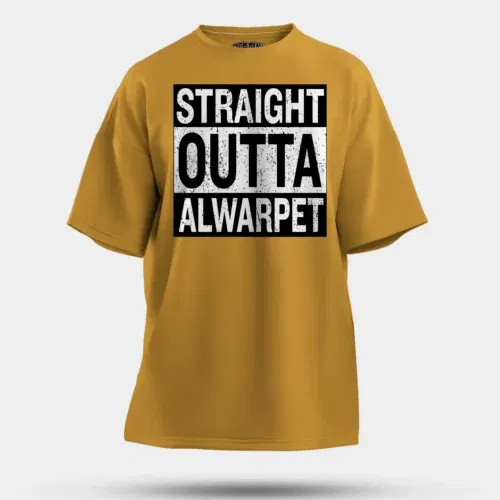 Straight outta alwarpet men/unisex oversized t-shirt in mustard yellow color