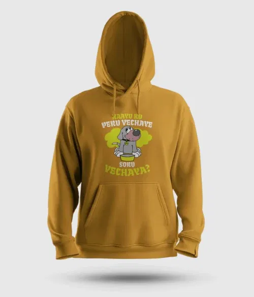 Naayu ku peru vachaye soru vachaye men/unisex hoodie in mustard yellow color